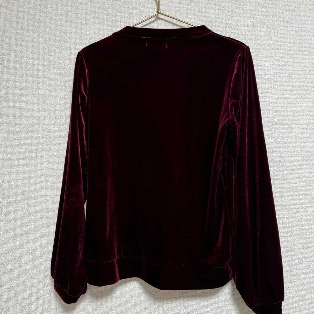 Velvet red wine-colored frill long-sleeve top ret… - image 4