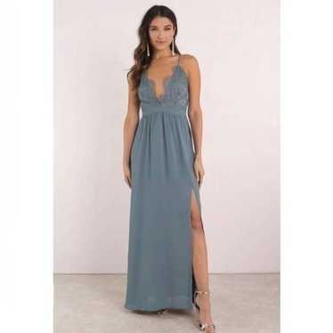 Tobi Slate Grey-Blue Lace Backless Maxi Dress