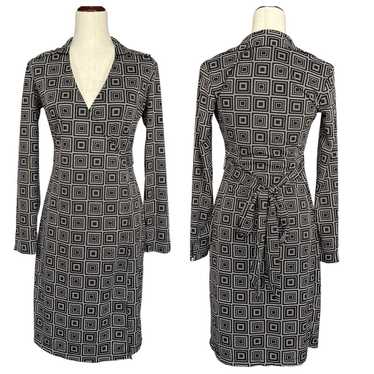 Express Wrap Dress Women Size 3/4 Black Geometric… - image 1