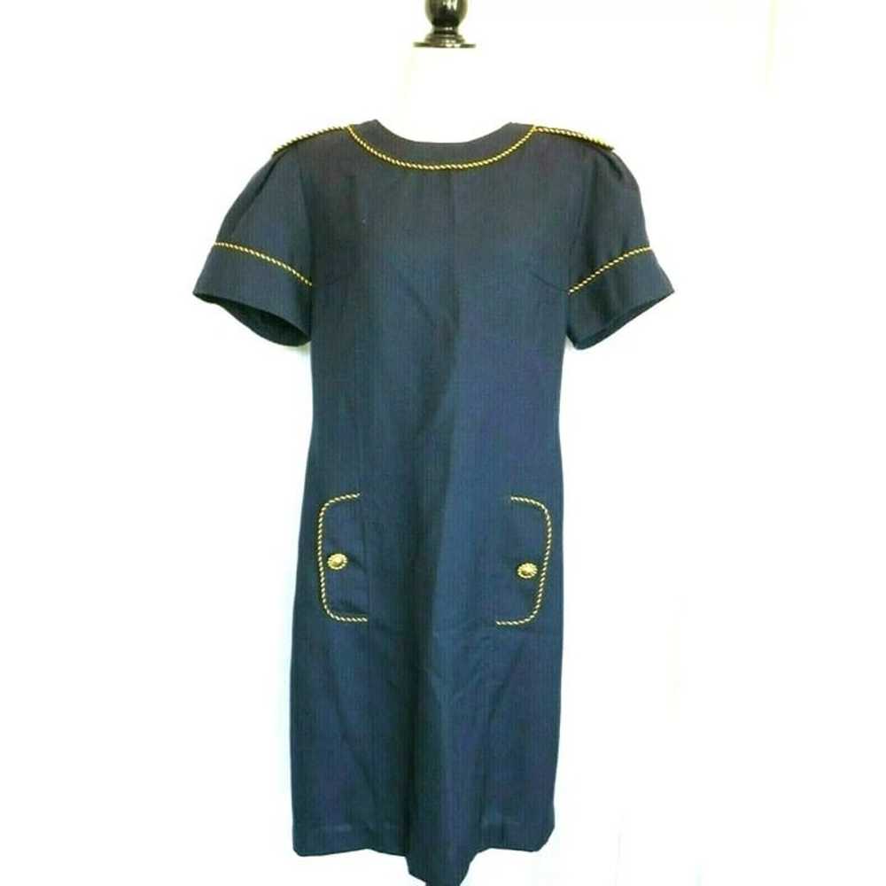 Vintage 1980s Oleg Cassini Women's Dress Navy Blu… - image 1