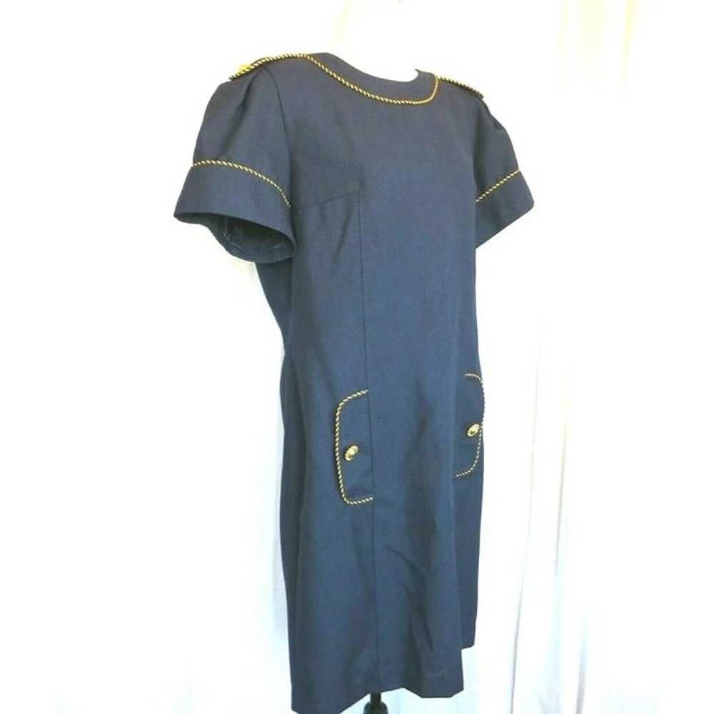 Vintage 1980s Oleg Cassini Women's Dress Navy Blu… - image 3