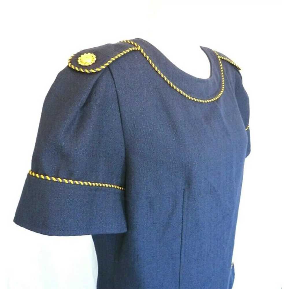 Vintage 1980s Oleg Cassini Women's Dress Navy Blu… - image 4