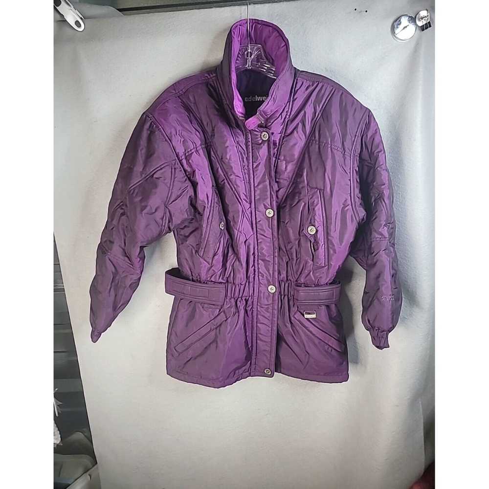 Vintage Purple Solid Belted Collared Full Zip Med… - image 1