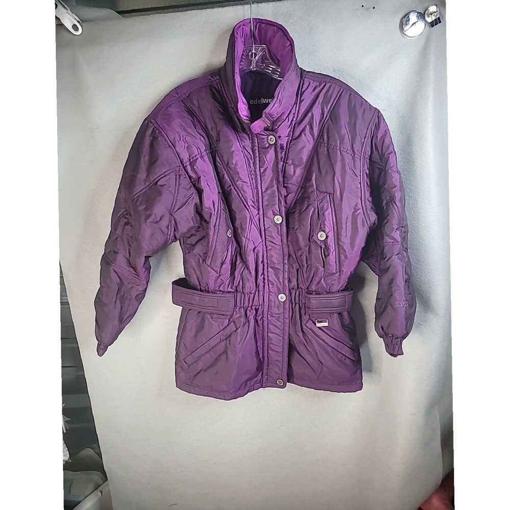 Vintage Purple Solid Belted Collared Full Zip Med… - image 3