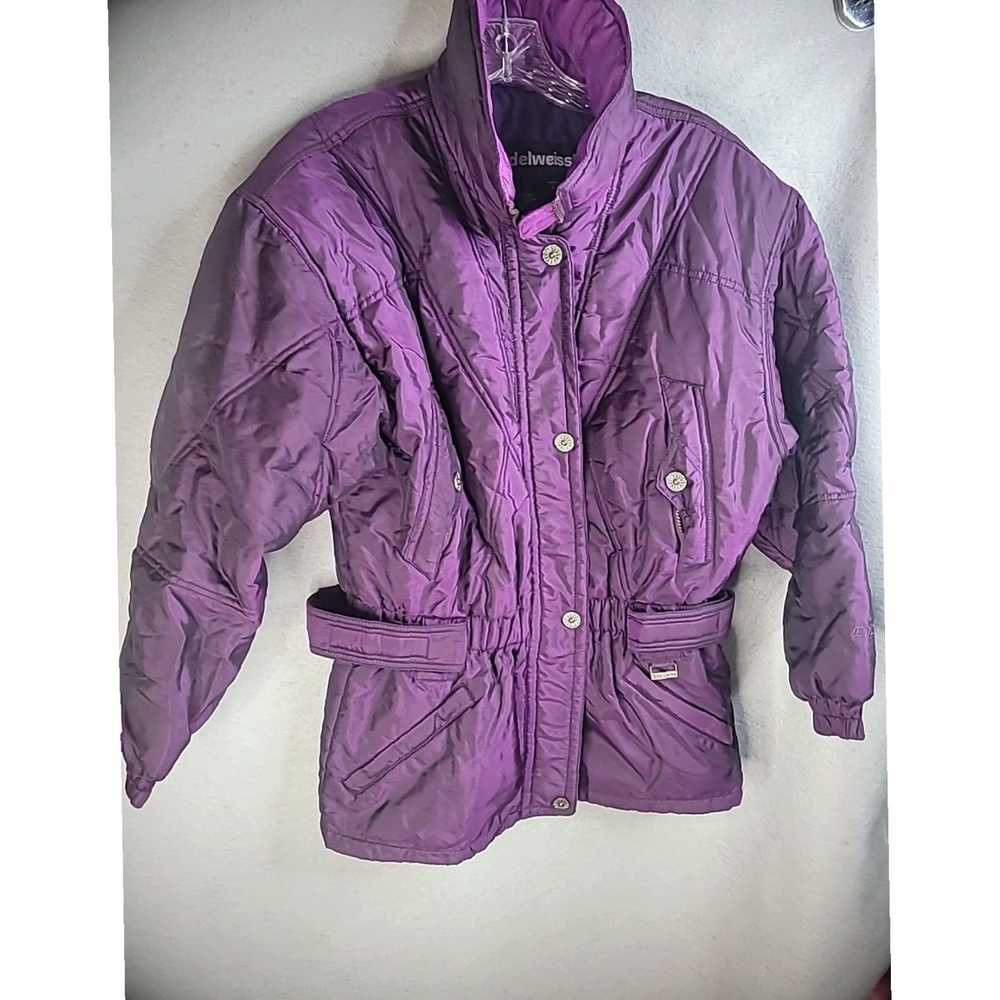 Vintage Purple Solid Belted Collared Full Zip Med… - image 5