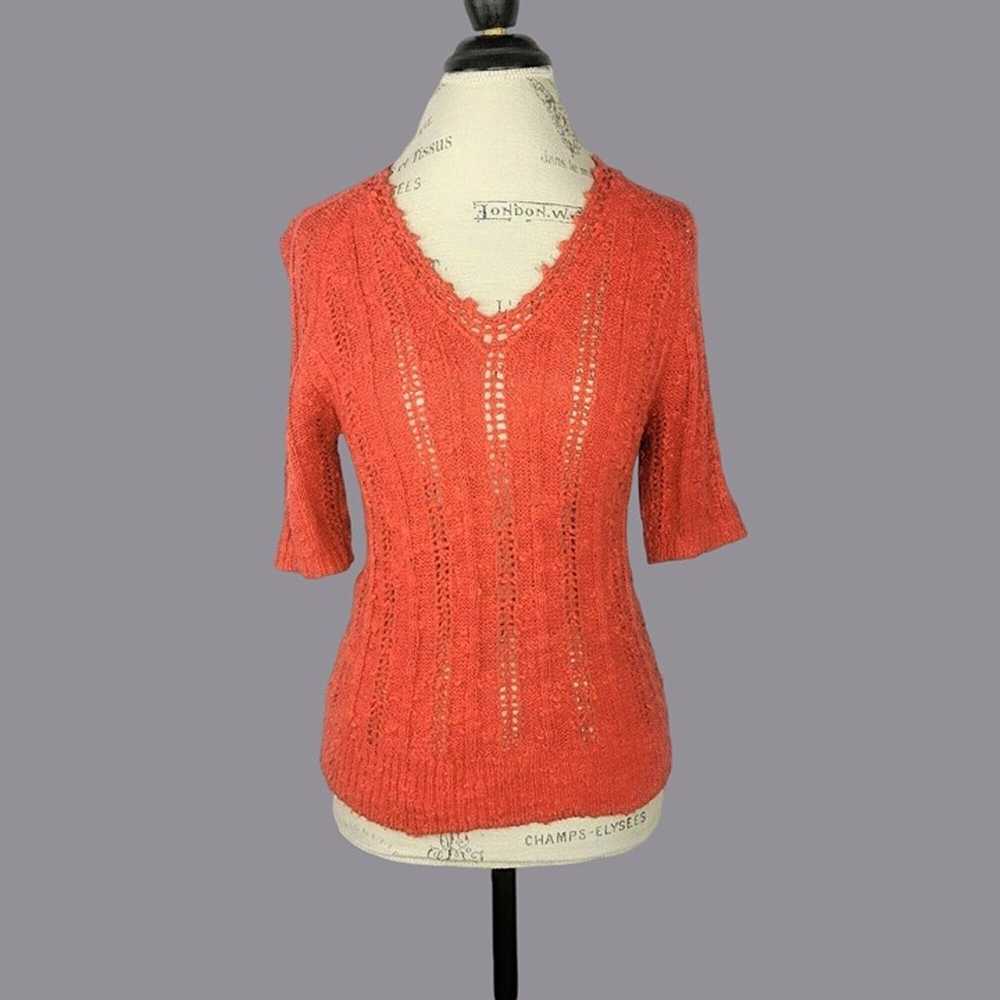 Vintage Red Knit Top Small Textured Crochet - image 1