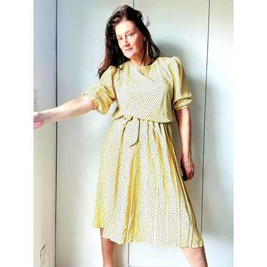 Vintage 80s Dress Polka Dot Yellow Black Size Lar… - image 1