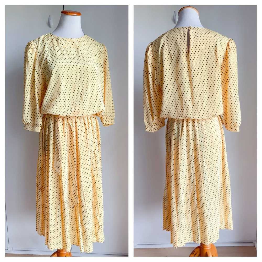 Vintage 80s Dress Polka Dot Yellow Black Size Lar… - image 2