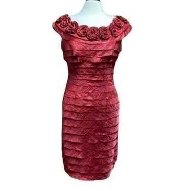 London Times Maroon Tiered Ruffle Dress