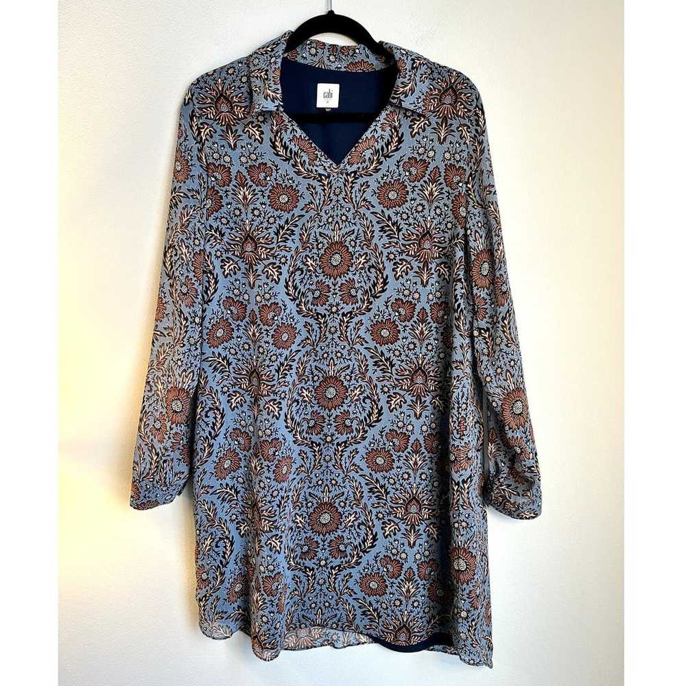 Cabi Provincial Blue Long Sleeve Floral Shift Dre… - image 2