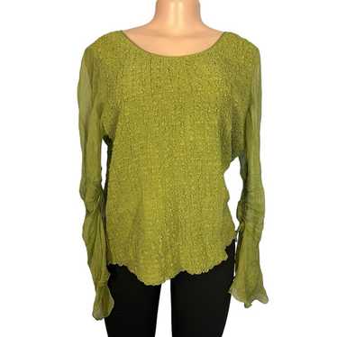 Max Studio Y2K Vintage Silk Flare Sleeve Green Ruc