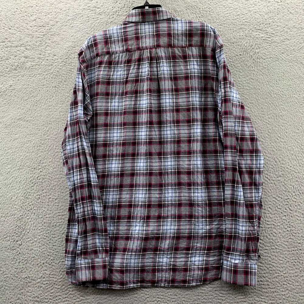 Vintage Mens Large Gray Blue Plaid Button Up Shir… - image 2