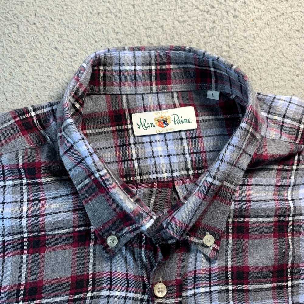 Vintage Mens Large Gray Blue Plaid Button Up Shir… - image 7