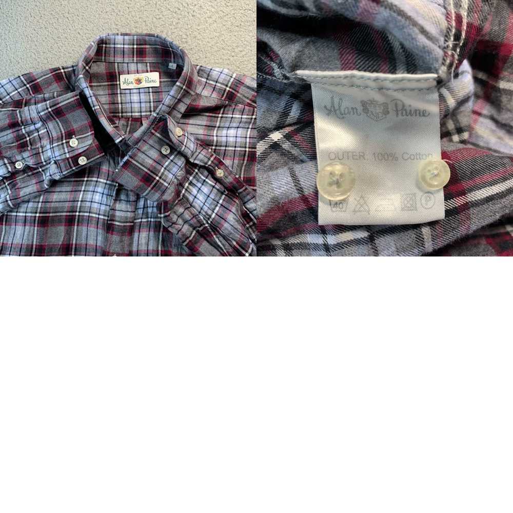 Vintage Mens Large Gray Blue Plaid Button Up Shir… - image 8