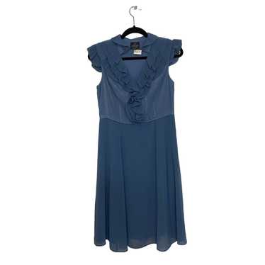 Adrianna Papell Blue Ruffled Sleeveless Formal Dre