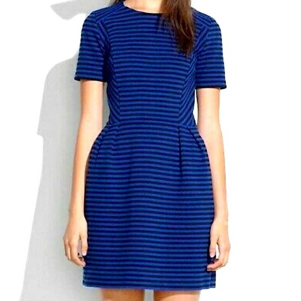 Madewell Gallerist Blue Stripe Ponte Dress Size 6 - image 1