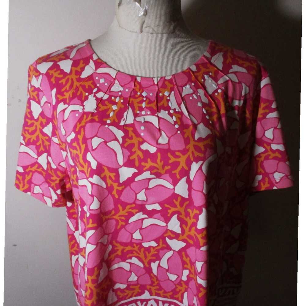 Vintage Elegant Pink Beaded Trim Short Sleeve Blo… - image 2