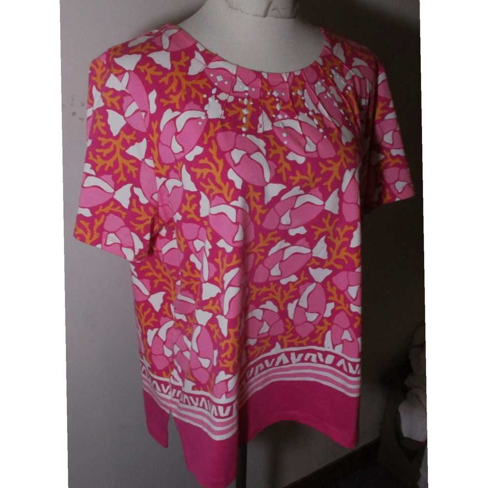 Vintage Elegant Pink Beaded Trim Short Sleeve Blo… - image 3