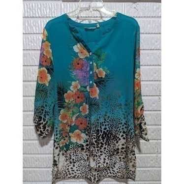 Soft Surroundings  Women's Teal Floral & Animal P… - image 1