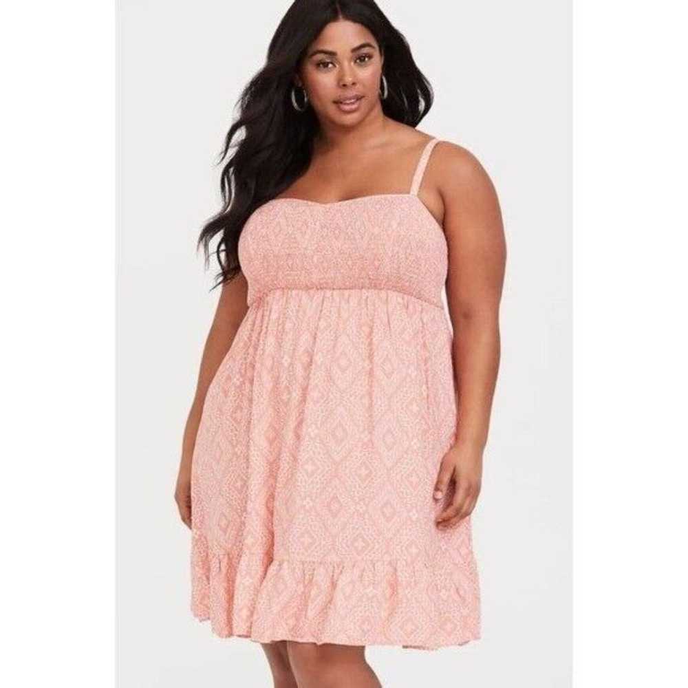 Torrid Challis Smocked Skater Dress Size 1 Peach … - image 1