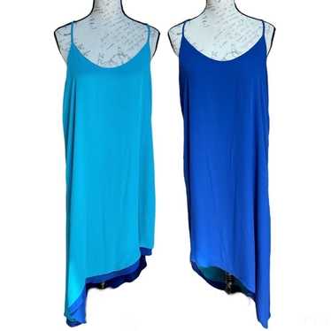 Mark Reversible Asymmetrical Hem Slip Dress Teal … - image 1