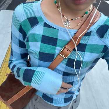 Blue checkered long-sleeve top thermal