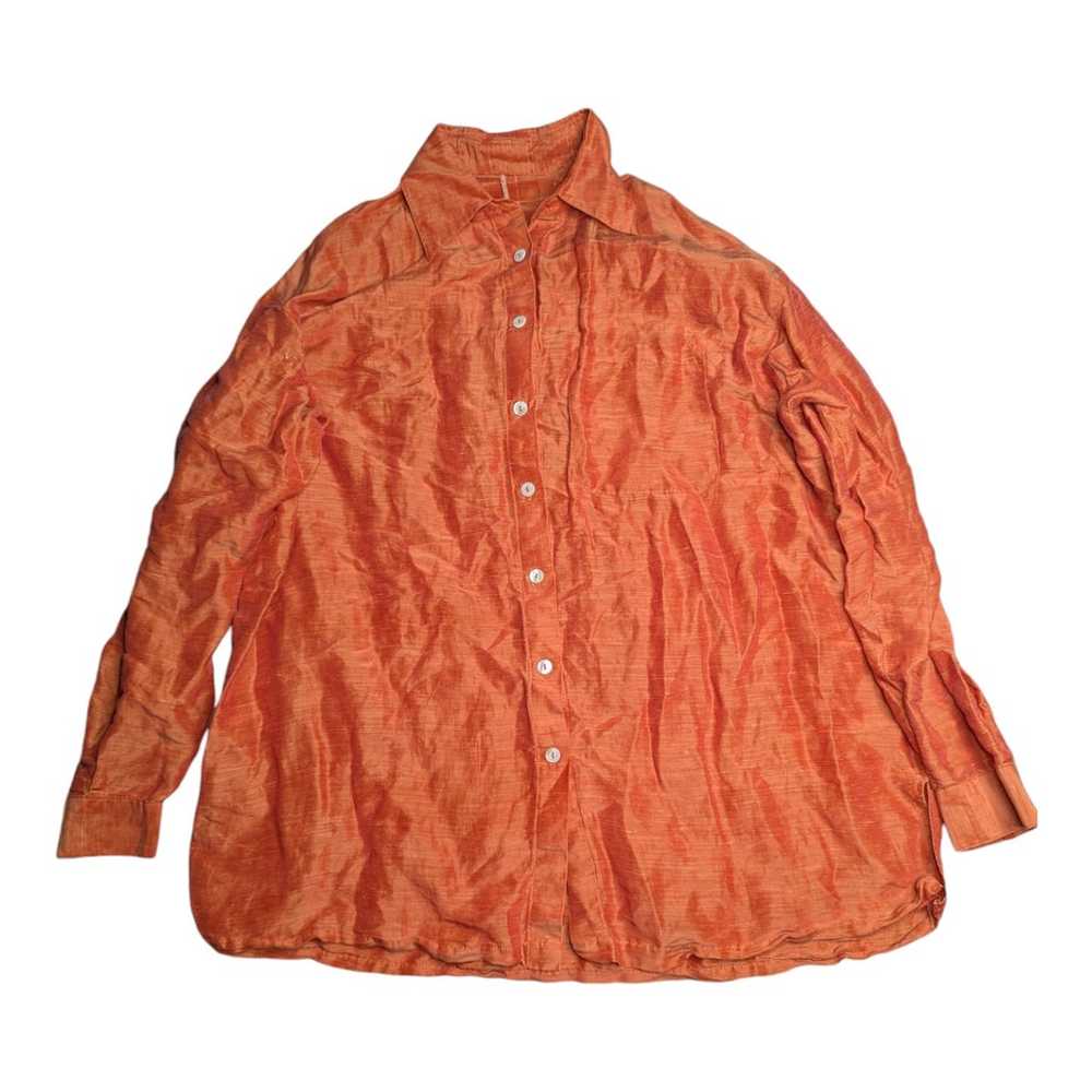 Vtg 1990s Nora Noh Orange Linen Silk Blend Button… - image 1