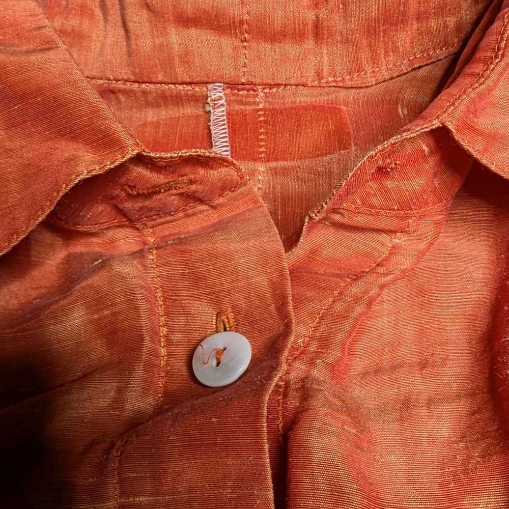 Vtg 1990s Nora Noh Orange Linen Silk Blend Button… - image 4