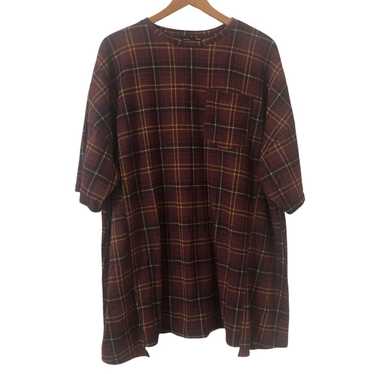 Zara Burgundy Tartan Plaid Oversized Boxy Short S… - image 1