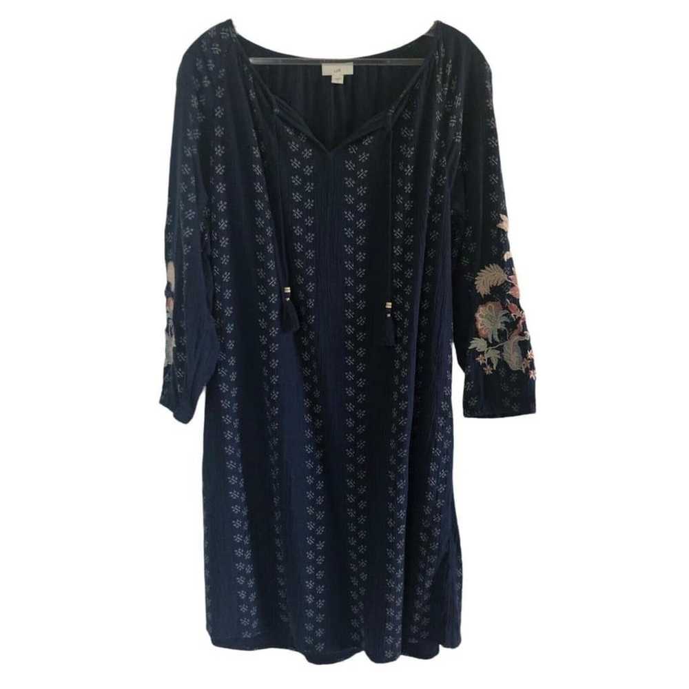 J Jill Floral Navy Pink Embroidered Tassel Dress … - image 3