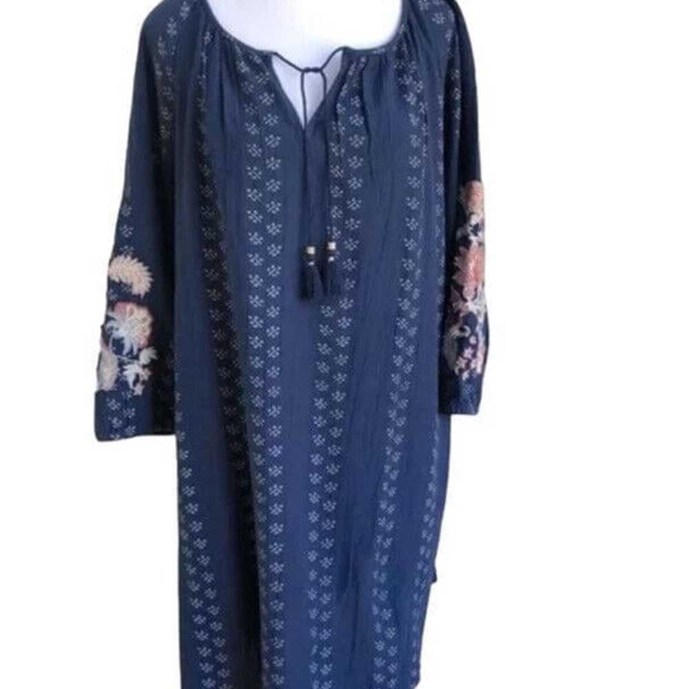 J Jill Floral Navy Pink Embroidered Tassel Dress … - image 8