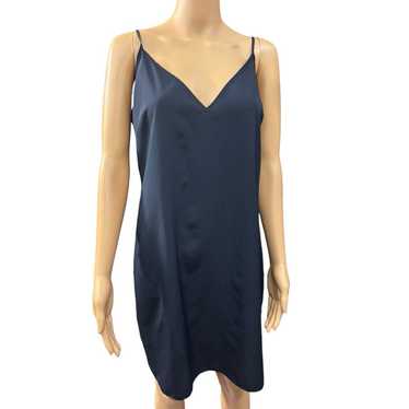 Madewell Navy Blue V Neck Satin Mini Slip Dress Wo