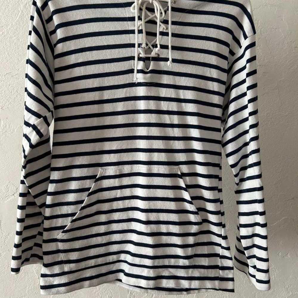 Vintage Retro Luminoa Lace-Up Hooded Striped Long… - image 1