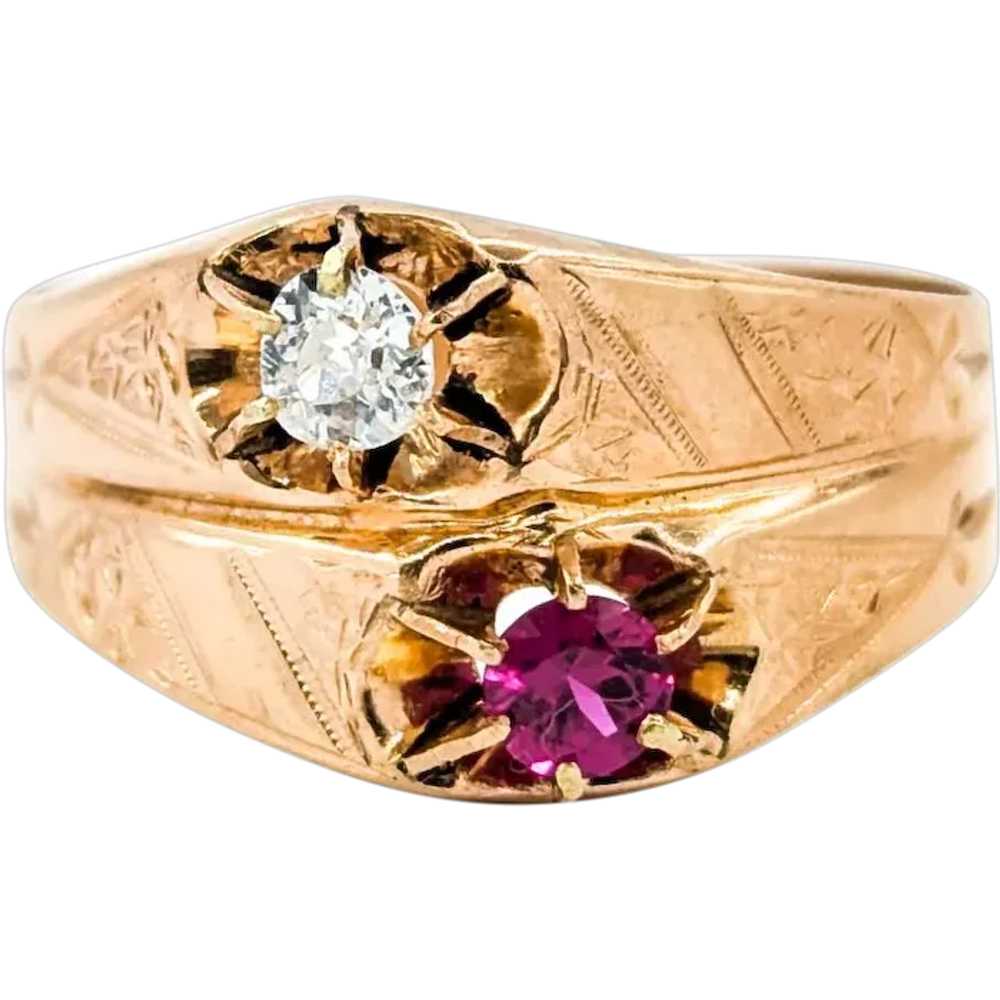 Antique Diamond And Ruby Moi E Toi Ring In Yellow… - image 1