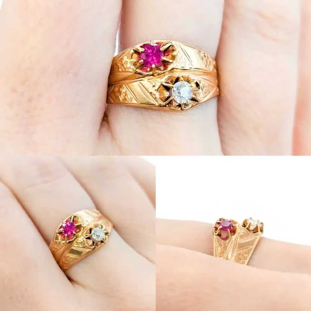 Antique Diamond And Ruby Moi E Toi Ring In Yellow… - image 2