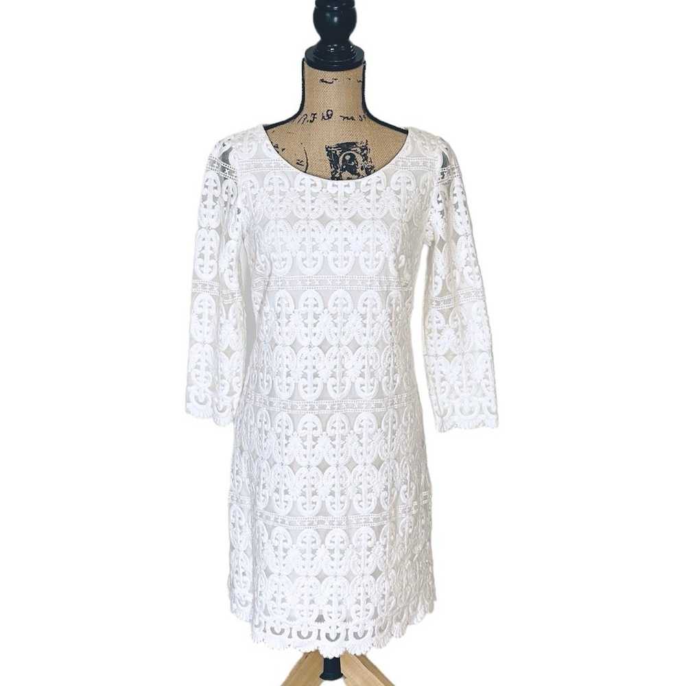 Laundry by Shelli Segal White Lace Shift Dress Si… - image 2