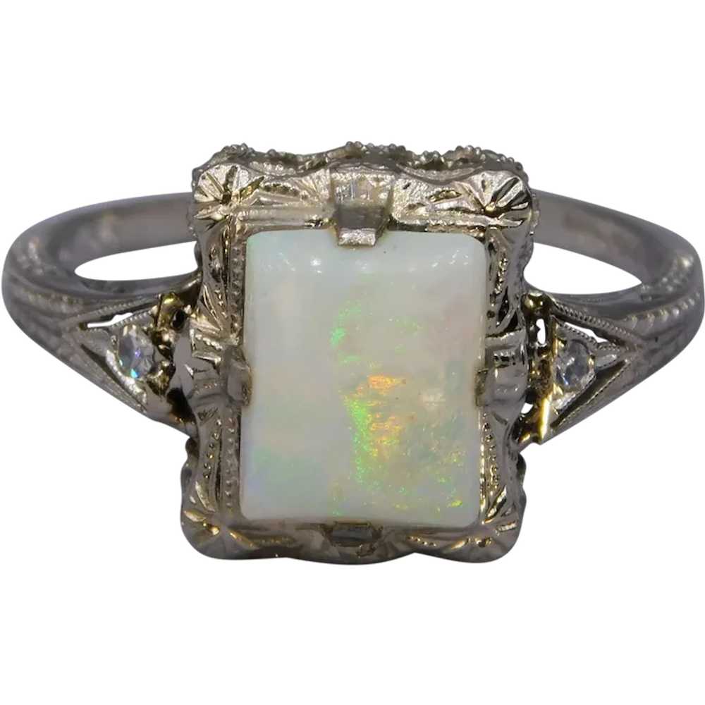 Vintage Art Deco Opal Diamond Platinum 14K White … - image 1