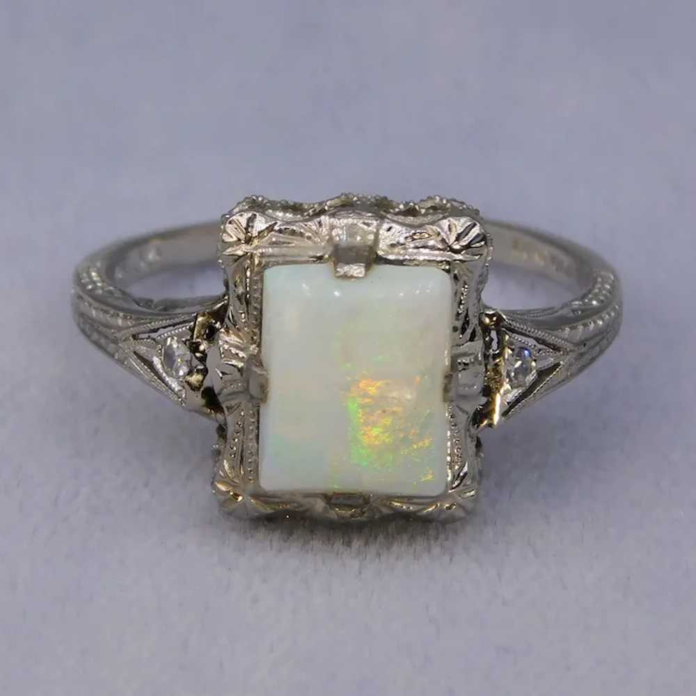 Vintage Art Deco Opal Diamond Platinum 14K White … - image 2