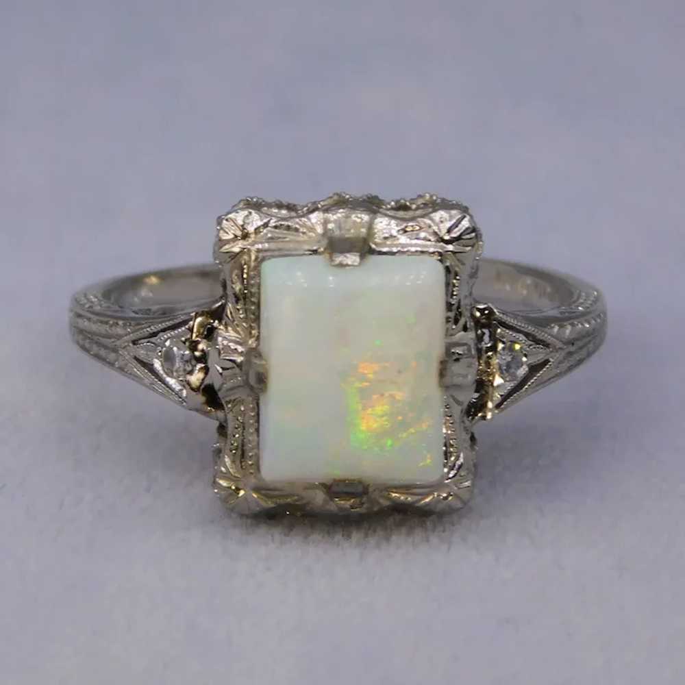 Vintage Art Deco Opal Diamond Platinum 14K White … - image 7