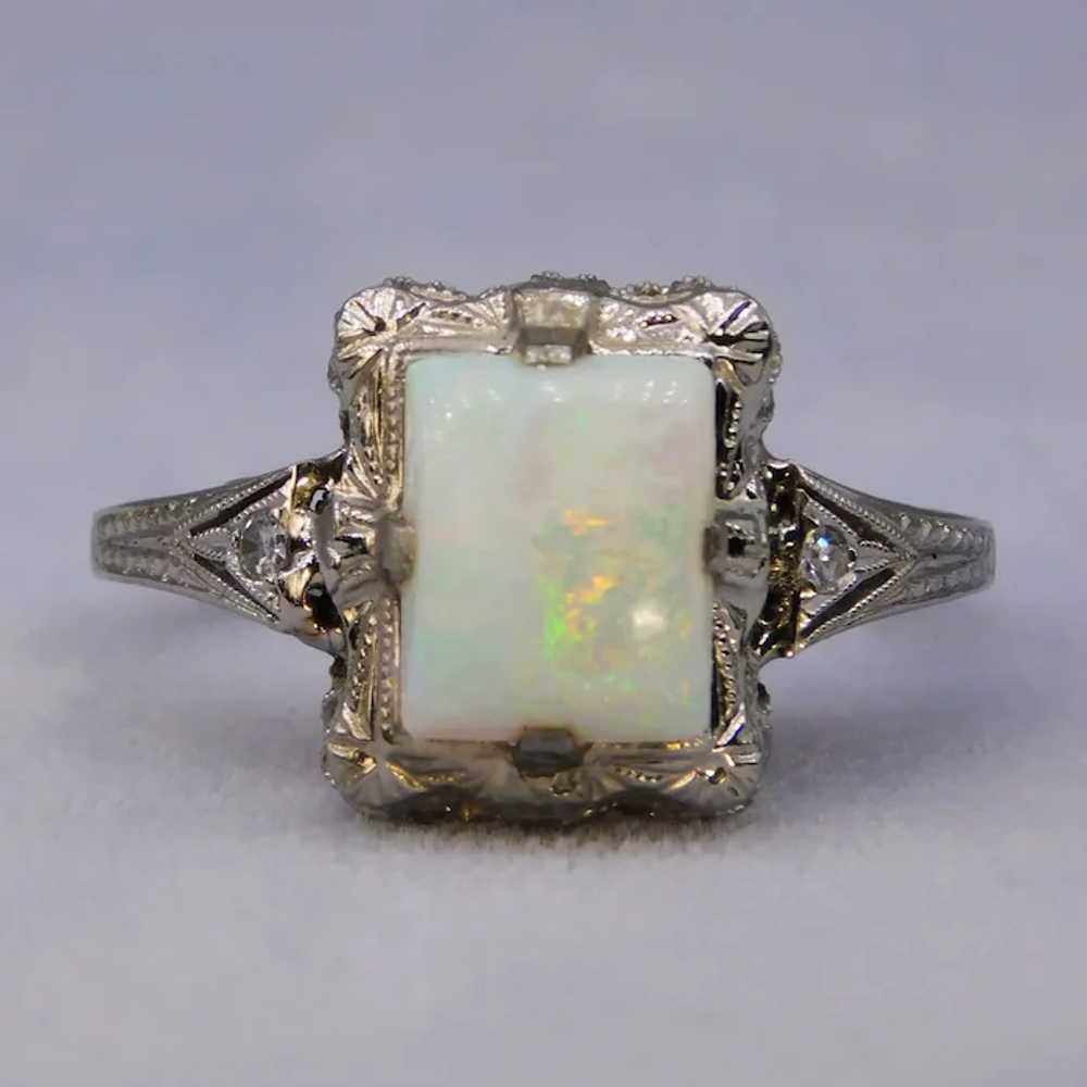 Vintage Art Deco Opal Diamond Platinum 14K White … - image 8