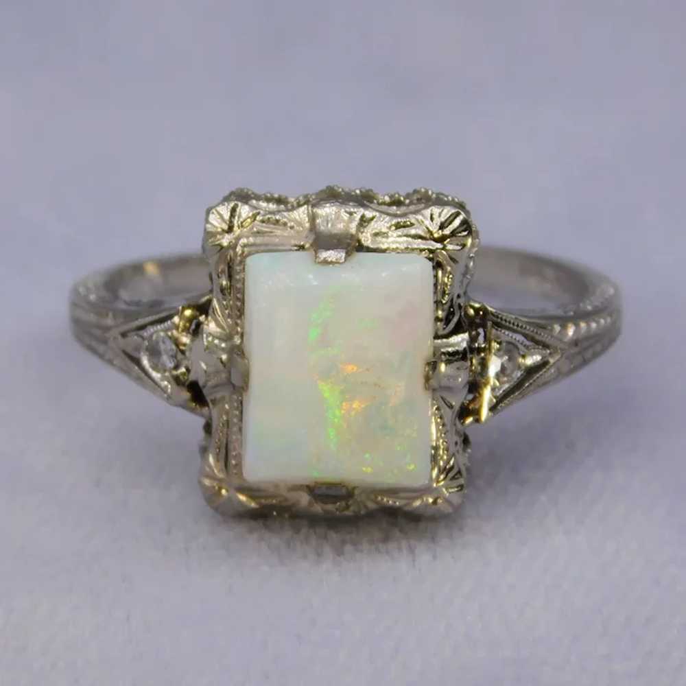 Vintage Art Deco Opal Diamond Platinum 14K White … - image 9