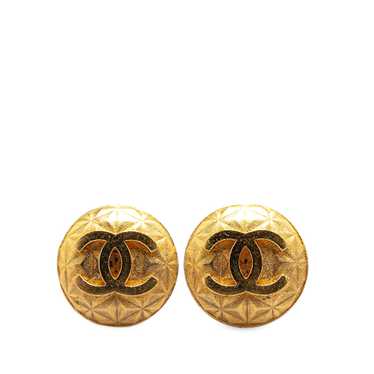 Gold Chanel Gold Plated CC Round Clip On Earrings