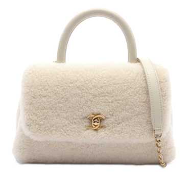 White Chanel Mini Shearling Coco Top Handle Bag Sa