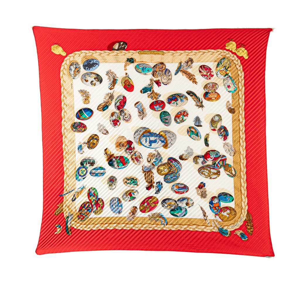 Red Hermès Couvee d Hermes Pleated Silk Scarf Sca… - image 1