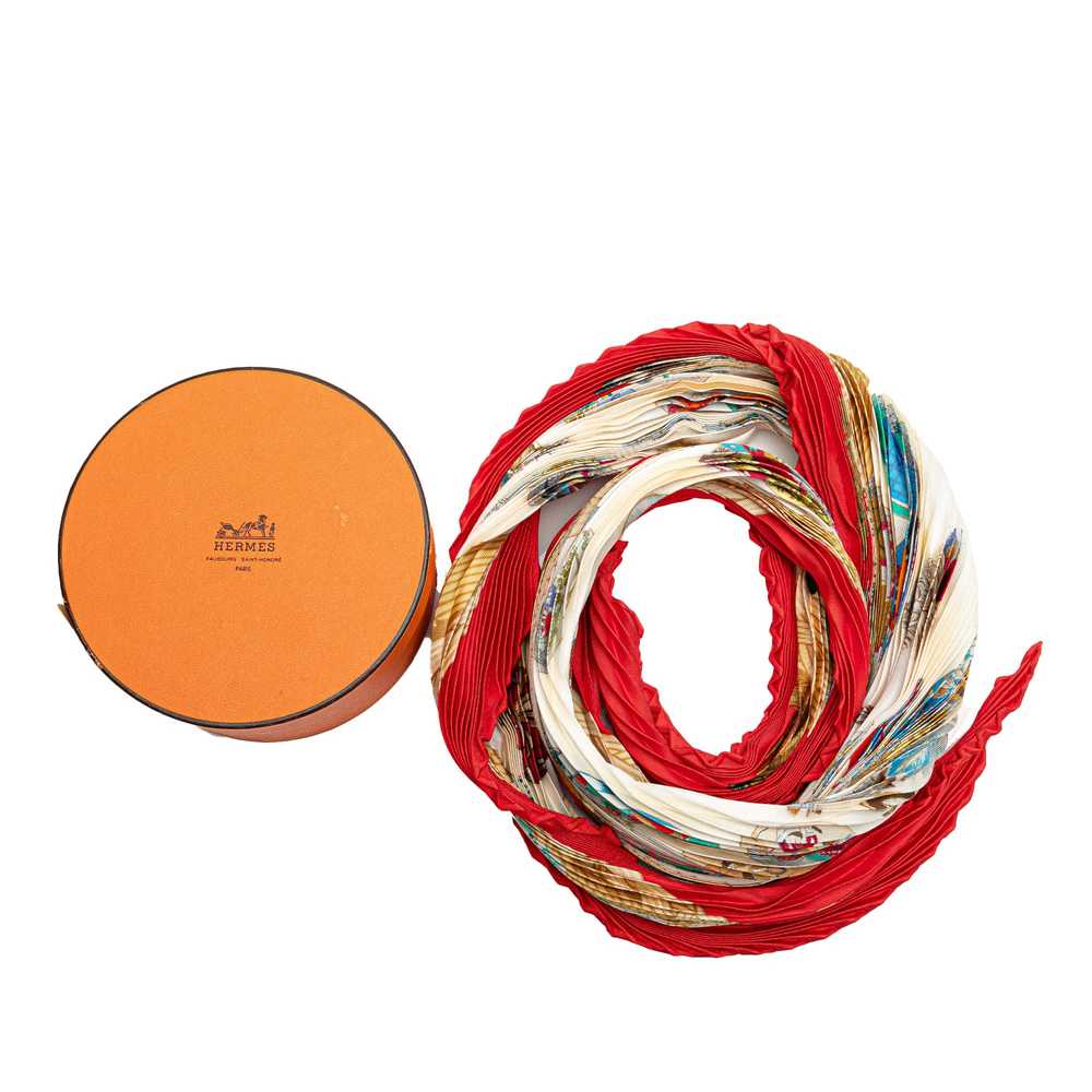 Red Hermès Couvee d Hermes Pleated Silk Scarf Sca… - image 5