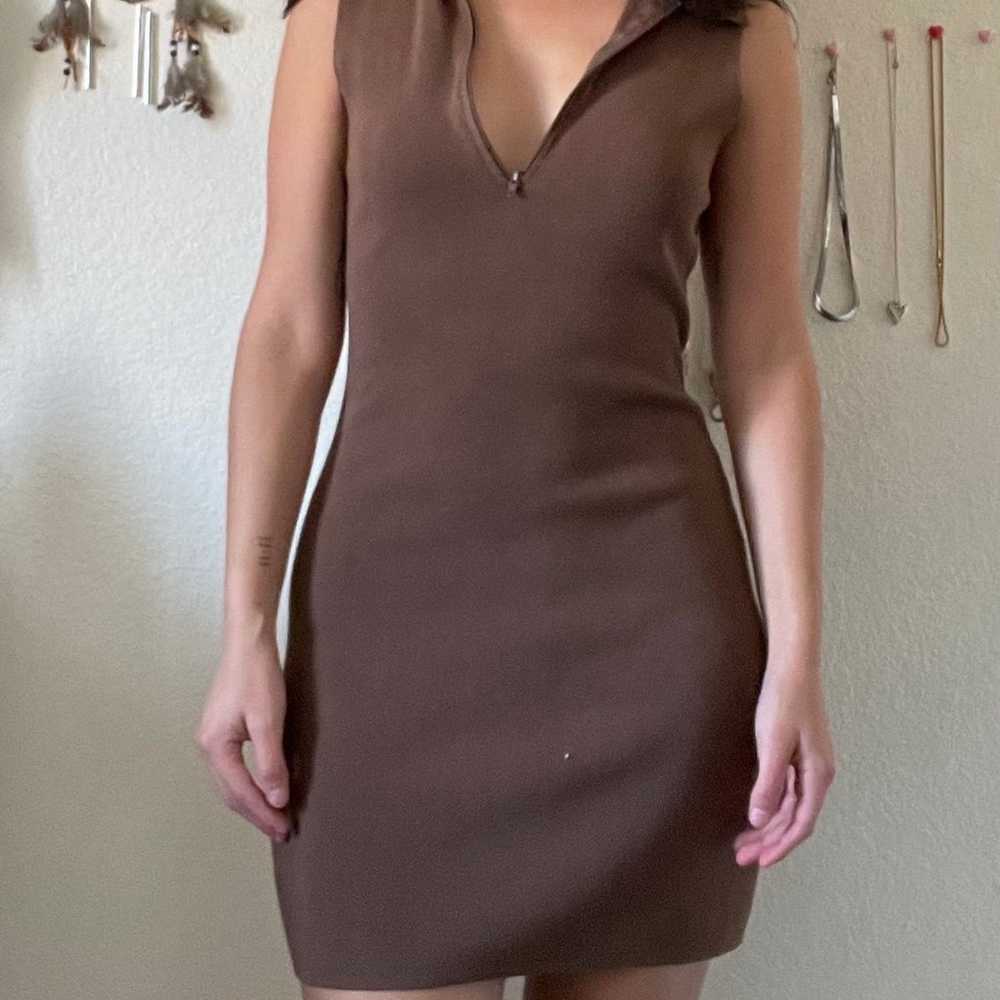 Aster Brown V-Neck Mini Dress - image 1