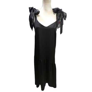 Topshop Black Satin Slip Dress With Organza Straps