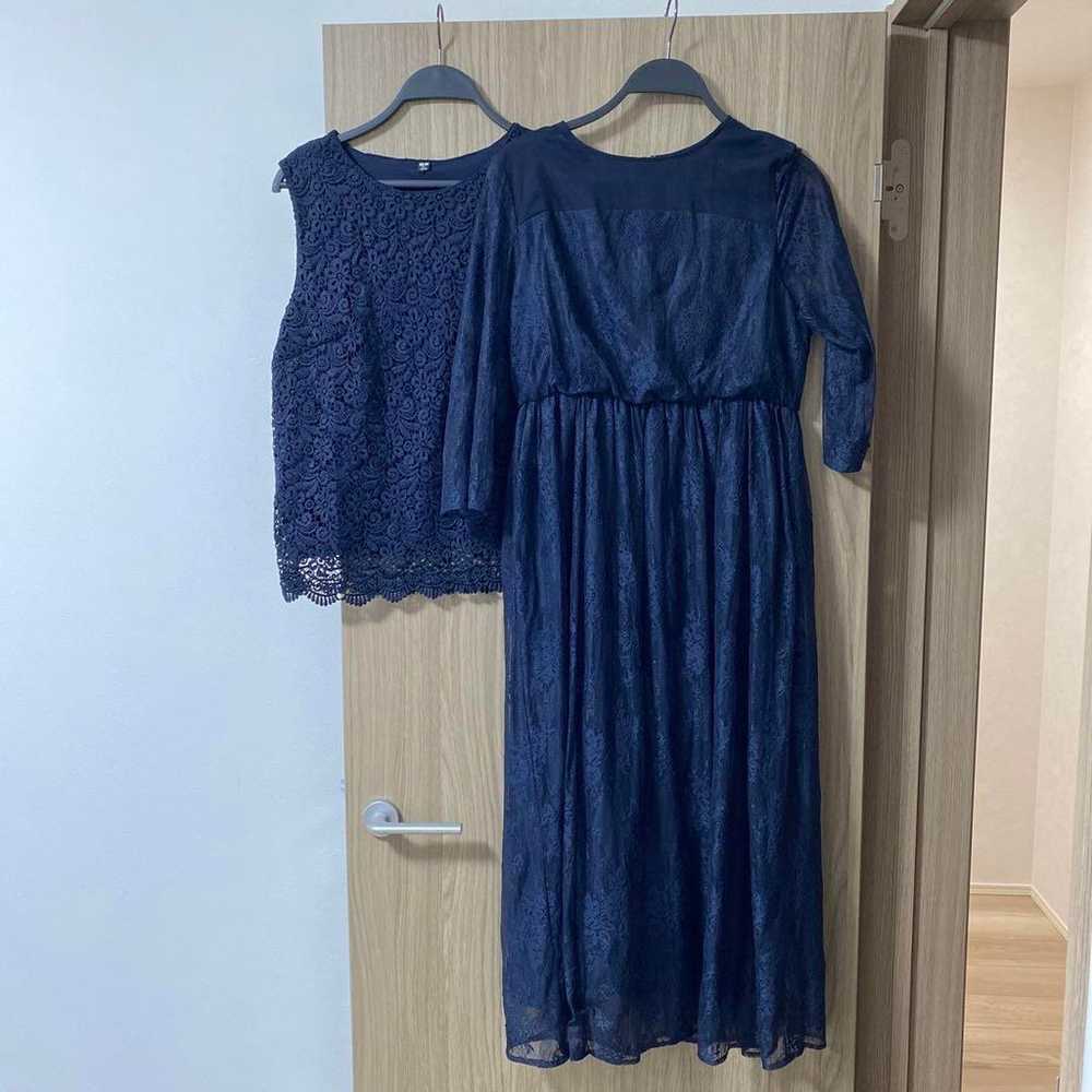 Navy Lace Dress Long Dress Party Dress XL With In… - image 2