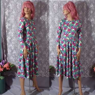 90s Floral Dress Vintage 1990s Spring Retro Multi… - image 1