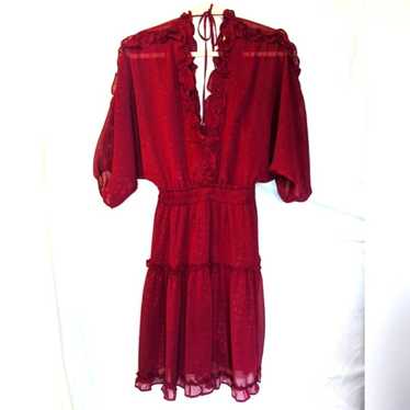 LoveStitch Ruffled Deep V Burgundy Dress, Large - image 1